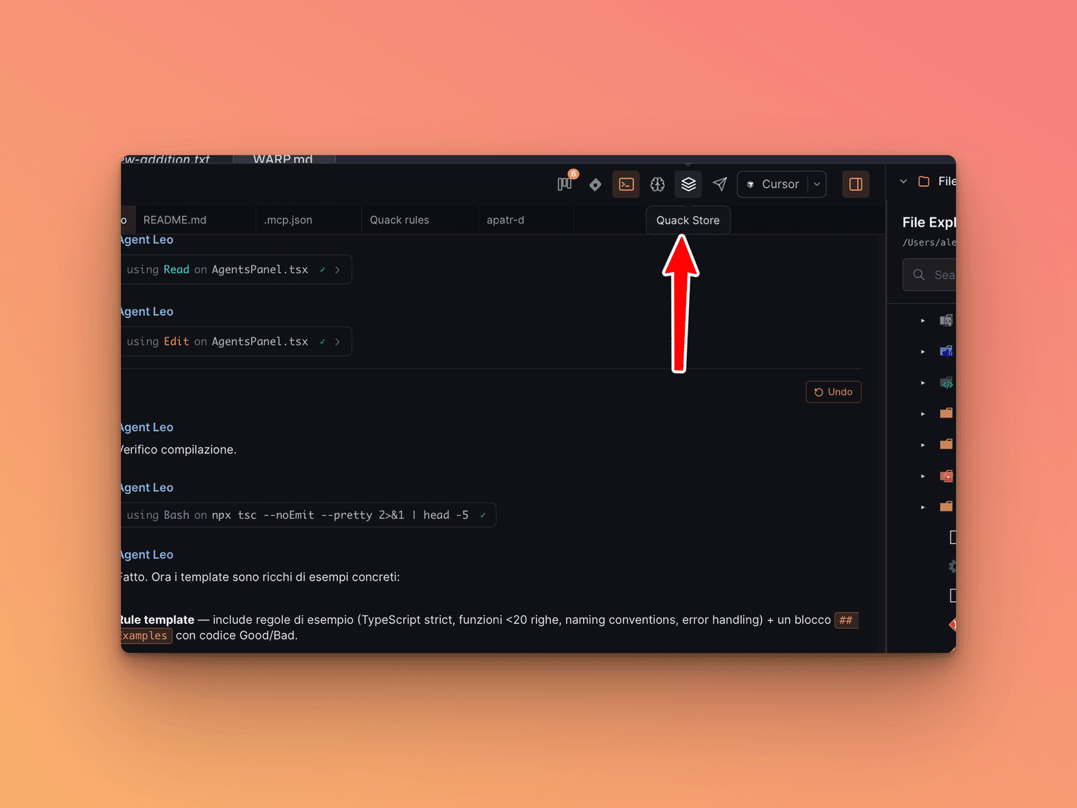 The Quack Store tab in the top navigation bar, accessible from any project